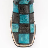 Ferrini Men's Patchwork Square Toe Boots Handcrafted - Black/Teal 1139350